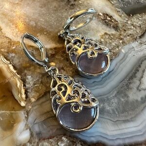 3151 Intricate Silver and Purple Drop Earrings